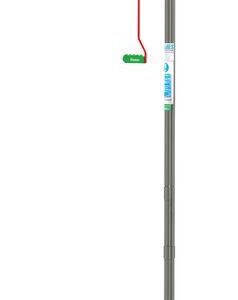 The Justrite H Shower, Floor Mounted, Stainless Steel features a vertical pipe with a green pull handle and splash head for emergency eyewash and body rinsing. It includes an overhead sign showing a person under a showerhead and a medical cross.