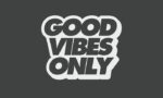 Bold white text on the dark gray Justrite Mat, named 195 Good Vibes Only 3X5 Ch, reads GOOD VIBES ONLY in a stylized uppercase font, setting the perfect tone.