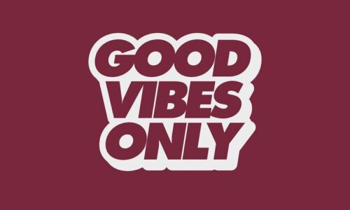 The Justrite Mat, 195 Good Vibes Only 3X5 Rd, showcases the phrase Good Vibes Only in bold maroon letters with a white outline on a deep maroon background.