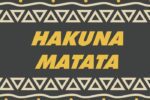 The Justrite Mat,195 Hakuna Matata 4X6 Ch features bold yellow HAKUNA MATATA text on a dark backdrop, surrounded by cream triangular patterns with zigzag lines and dots.