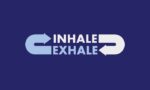 The Justrite Mat, 195 Inhale Exhale 3X5 Bu features a blue background with INHALE in white and a left arrow, and EXHALE in light blue with a right arrow, perfectly capturing the soothing rhythm of mindful breathing.