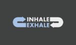 The INHALE EXHALE text on the dark background, part of the Justrite Mat 195 Inhale Exhale 3X5 Ch design, features arrows: INHALE with a light blue left-pointing arrow and EXHALE with a white right-pointing arrow, offering a serene elegance similar to the mats style.