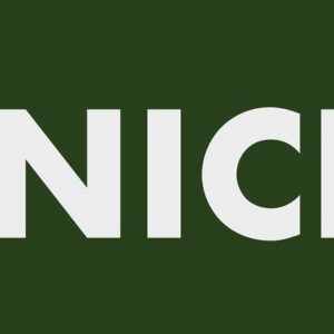 The Justrite Mat, 195 Play Nice 3X5 Gn, boasts a bold design with PLAY NICE in white text on a dark green background. The word PLAY is vertically aligned next to NICE, creating a striking visual.