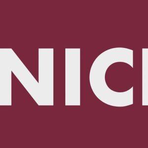 On a maroon background, the text PLAY NICE appears in bold, uppercase white letters. PLAY is displayed vertically next to NICE, similar to the Justrite Mat, 195 Play Nice 3X5 Rd design.