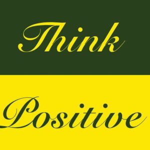 The Justrite Mat,195 Think Positive 3X5 Gn from the collection showcases a two-toned design with dark green on top, yellow at the bottom, and features Think in gold script on green while Positive adorns the yellow part, encapsulating optimism.