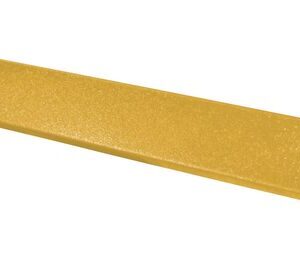 A narrow yellow metal bracket, similar to the Justrite Base Cover, En90, 30Gal, 35W, Yel. It features a triangular cross-section with one rounded end and a hole for mounting.