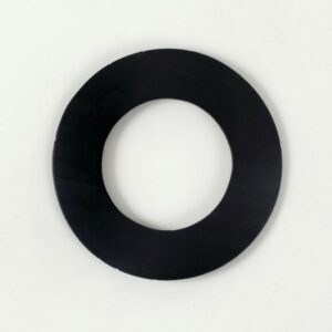 A black, flat circular Justrite Gasket (Viton, 2 ID, 5111, Aerslv) sits against a plain white background, resembling a large washer with its smooth matte finish.