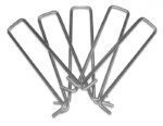 Five metal wire forms from the Justrite Repair, Rigidloc, 8 Support, 5Pk are arranged fan-like. Each bends into a rectangular loop with ends slightly curved outward, set against a white background to highlight their precision and elegance.