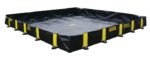 A large black spill containment berm with rigid corners and yellow accents showcases the Eagle Spill Containment brand. Like the Justrite Berm, Rigidlock Qb 10X10X12, its rectangular design and flexible liner ensure effective liquid containment.