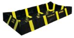 The Justrite Berm, Indust Qb 4X8X12, is a black and yellow rectangular spill prevention tool featuring reinforced edges and QuickBerm on the side for effective hazardous material containment.