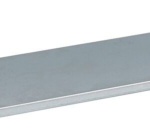 The Justrite Shelf Splslp 1/2 Dp 55G Vdrum is a metallic, flat rectangular sheet with straight edges and a smooth surface, placed horizontally against a white background.