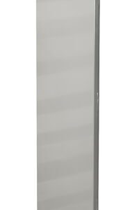 A tall, narrow metallic panel with a sleek surface, like the Justrite Gcyl Firewallbarrier,1Hr,1Cyl. It has small brackets at the top and bottom edges for easy mounting on a plain white background.