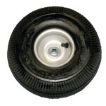 A compact Justrite Gcyl Reppt Fpwhl with a 10In small black rubber wheel, silver metal rim, and visible center axle. The tires textured tread stands out against the plain white background.