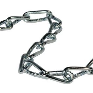 A 19-inch shiny, silver chain with elongated links arranged in a zigzag pattern against a plain white background. Product: Justrite Gcyl Acc, Barrk Chain, Stl.