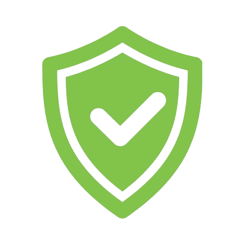 A green shield icon featuring a checkmark at its center symbolizes security, protection, and safety enhancement.
