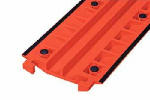 The Justrite Cp Carpeting Kit, sized 37X.25, includes an orange plastic guide with black rubber edges and multiple screw-like fasteners. Its ribbed surface features a central groove, enhancing functionality and precision.