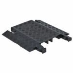 The Justrite Cp,Gd,3Ch,Do,B cable protector offers a textured surface with three channels for efficient cable management. Its modular design includes interlocking sections for easy extension and a diamond plate pattern for added traction.