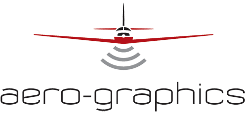 The Aero-Graphics logo showcases a stylized red airplane, symbolizing precision in motion, with signal waves below. Beneath the design, aero-graphics is elegantly written in lowercase. Ideal for businesses needing property management equipment and supplies expertise.