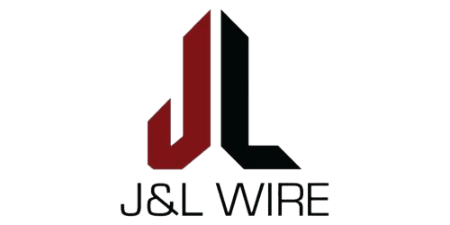 Logo of J&L Wire with stylized letters J in red and L in black, both upright and angular. Below, the text reads J&L WIRE in black, reflecting their expertise in Warehouse Rack Accessories and Wire Mesh Decking for Pallet Racks.