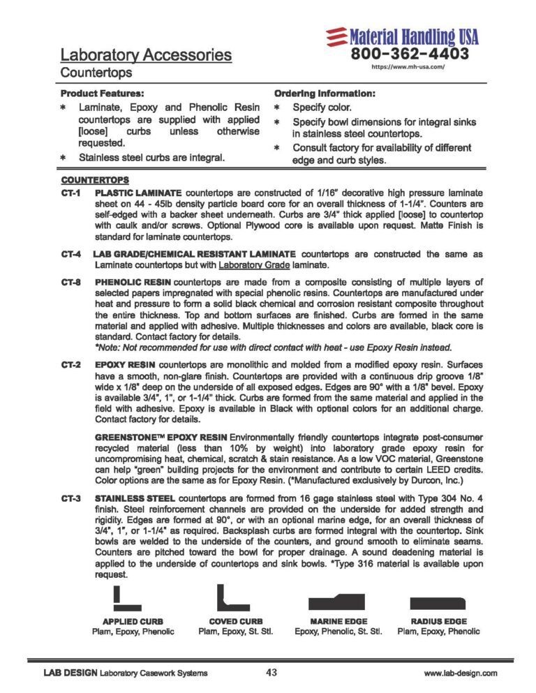 Designing Labs contertops brochure