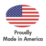 Above the text Proudly Made in America, an oval with the American flag design features Electro Kinetic Technologies innovation: the Pony Express Electric Tugger, boasting a 5000-pound capacity and a 2 ball hitch.
