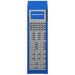 A blue vending machine with multiple small compartments, perfect for healthcare settings. The top section displays a screen with the Supply Point logo. Its industrial design suits dispensing medical tools or equipment efficiently.