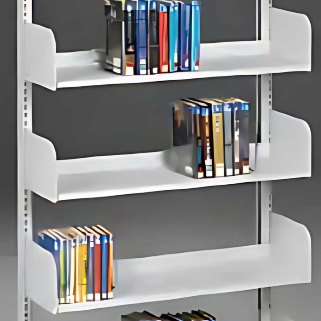 Discover the ultimate shelving makeover with this white, multi-tiered bookshelf. Books of various colors and sizes=