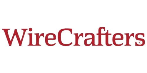 The vibrant red text logo showcases WireCrafters against a transparent background, symbolizing excellence in solutions like Wire Mesh Decking for Pallet Racks.