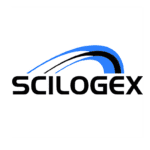 Logo for Scilogex featuring bold black text with a stylized blue and black ribbon-like curve above it on a white background, embodying the precision and reliability essential for hospital lab equipment.