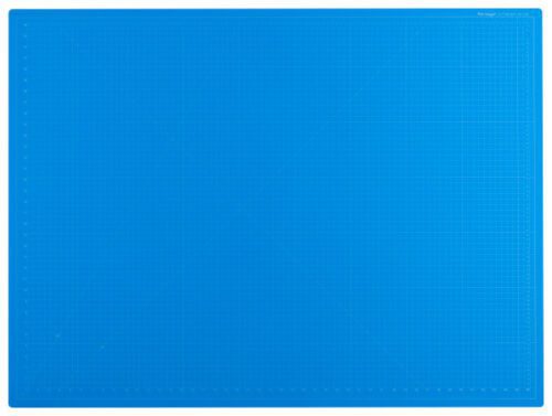 The Dahle Vantage® Premium Self-Healing Cutting Mat, 36 x 48, Blue, available in a case of four, features a large rectangular surface with gridlines and intersecting lines for precise cutting guidance.