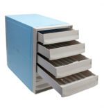 The MH-USA Tissue Cassette Storage Cabinet features six stackable drawers, adding a touch of organization to your workspace. Its sleek design stands out against a crisp white background.