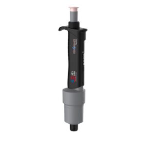 The MH-USA Per4mance Pipette is a black, ergonomic single-channel micropipette with a gray tip and large dial for precise 1-10ml liquid handling in labs.