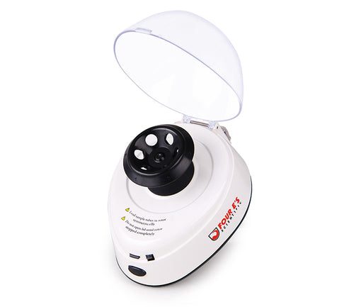 P5_493x.jpg The MH-USA Mini Centrifuge is a sleek white benchtop device with a transparent lid and black rotor, operating at 5,400rpm. It includes two rotors for 1.5/2ml x 6 tubes and PCR 8 x 2 tubes, all controlled by a simple power button on the front.