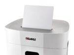 The Dahle PaperSAFE® PS 260 Deskside Shredder features a sleek design, ideal for deskside use, with paper inserted at the top and prominent branding on the front.