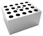 The MH-USA Dry Bath Block is white, rectangular, and features a grid of circular holes for 20 x 2.0ml Corning Tubes, slightly varied at Φ10.9mm x 38.1mm in size, made from a solid material likely resembling metal or plastic.