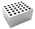 The MH-USA Dry Bath Block for Round Tubes features Φ8.3mm x 48.4mm circular holes on a polished silver rectangular block, designed for labs, offering both functionality and style with its black holes contrasting the silver surface.