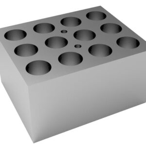 The MH-USA Dry Bath Block for round tubes holds 12 x 15/16mm inserts, featuring evenly spaced circular holes on its rectangular metallic surface.