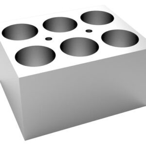 A matte gray MH-USA Dry Bath Block for 6 x 25mm round tubes, with six cylindrical holes and a small circular indentation.