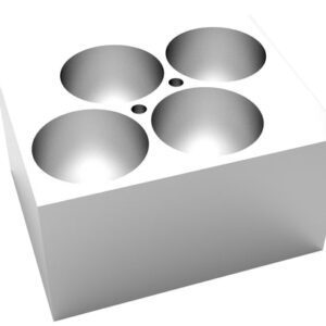 The MH-USA Dry Bath Block, designed for Φ35mm x 47.6mm round tubes, features a white 3D optical illusion of four recessed circles resembling raised spheres with two small dots between the top and bottom pairs to enhance its captivating effect.