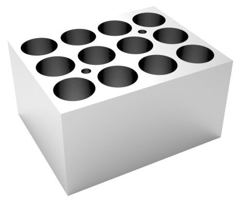 The MH-USA Dry Bath Block for vials, featuring a 12 x 19mm grid and Φ19.7mm x 45mm holes, is designed to securely hold vials during experiments.