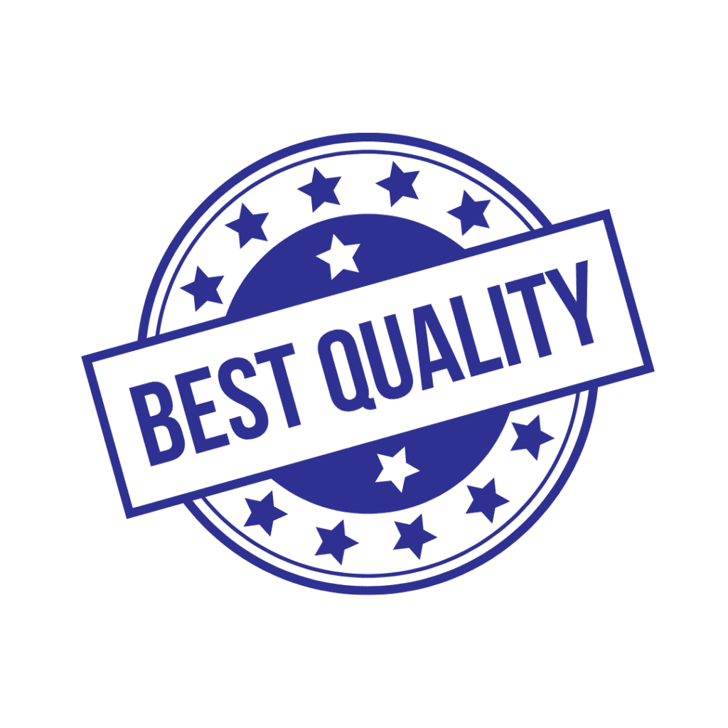 A blue circular badge with Best Quality boldly across the center, ideal for mobile shelving in pharmaceutical supplies. Surrounded by stars, it creates a seal-like design on a white background.