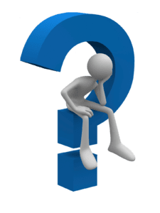 A 3D white stick figure sits pensively on a large blue question mark, pondering the complexities of storage solutions for 3PLs.