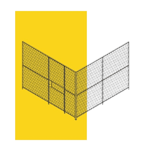 Illustration of a chain-link fence set against a split background. The left side features a vibrant yellow hue, while the right remains transparent. This angled perspective showcases the industrial elegance of wire partitions in contrasting environments.