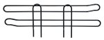 The Quantum Side Ledge is a black metal wire rack with a minimalist design, featuring two parallel bars, three vertical supports, rounded ends, and a size of 12D x 4H. It has a sleek side ledge finished in black epoxy antimicrobial coating for organizing items.