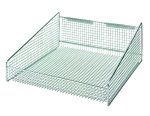 The Quantum Partition Wall Hanging Basket features a chrome-plated mesh design with slightly raised sides, perfect for organizing papers. It measures 17-7/8W x 18D x 7-1/2H and holds up to 125 lbs, shown on a white background.