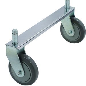 The Quantum Tie Bar, with an 18W chrome-plated finish, accommodates two rigid casters (not included) for enhanced mobility of furniture or equipment.