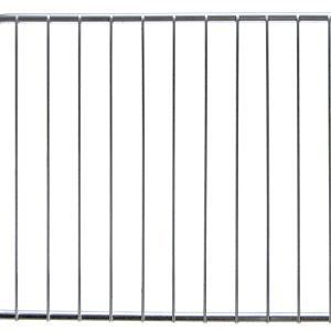 The Quantum Wire Divider, 20D x 12H with a chrome-plated finish, showcases a sleek vertical bar design similar to a cooling rack. Its rectangular shape subtly tapers at the edges, blending functionality and style against a white backdrop.