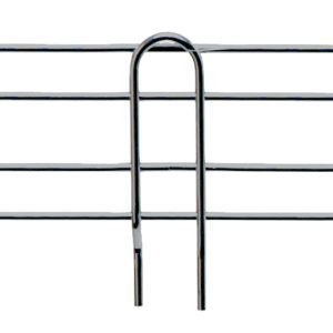 The Quantum Back Ledge, 48W x 4H, crafted from durable 304 stainless steel, features parallel bars with looped ends for item support and includes a practical back ledge. Its all showcased on a pristine white background.