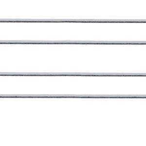 The Quantum Back Ledge, crafted from 304 stainless steel, features two parallel rods with vertical loops for secure item holding. Measuring 72W x 4H, the thin rods form end loops for attachment, creating a simple and symmetrical back ledge design.