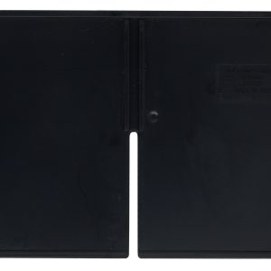 The Quantum Cross Divider for Qp1285 is a black, rectangular, split-top case with a central cross divider and a slight hinge indentation. Its smooth surface is featureless except for a subtle embossed label on the right side that reads Made in USA.